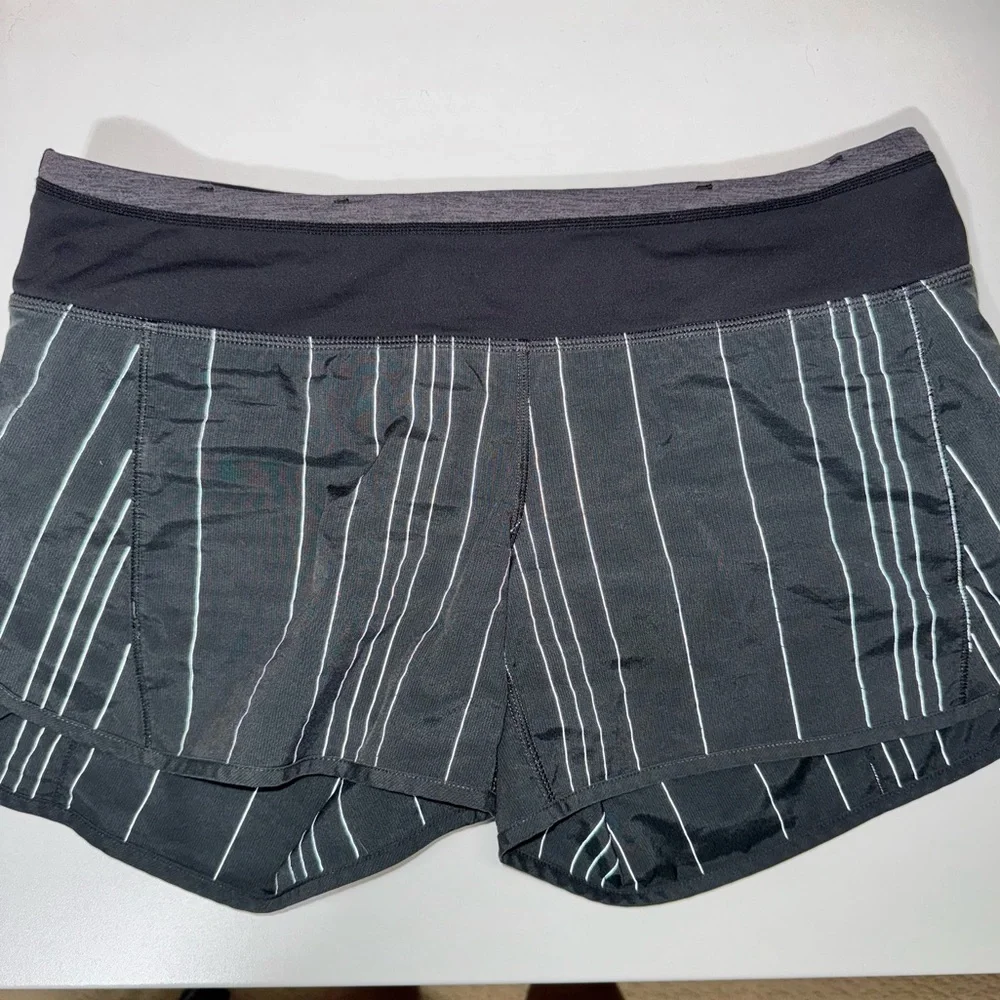 EUC Lululemon Speed Shorts Black With Reflective Stripes Size 8 - Picture 6 of 6